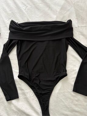off the shoulder black bodysuit